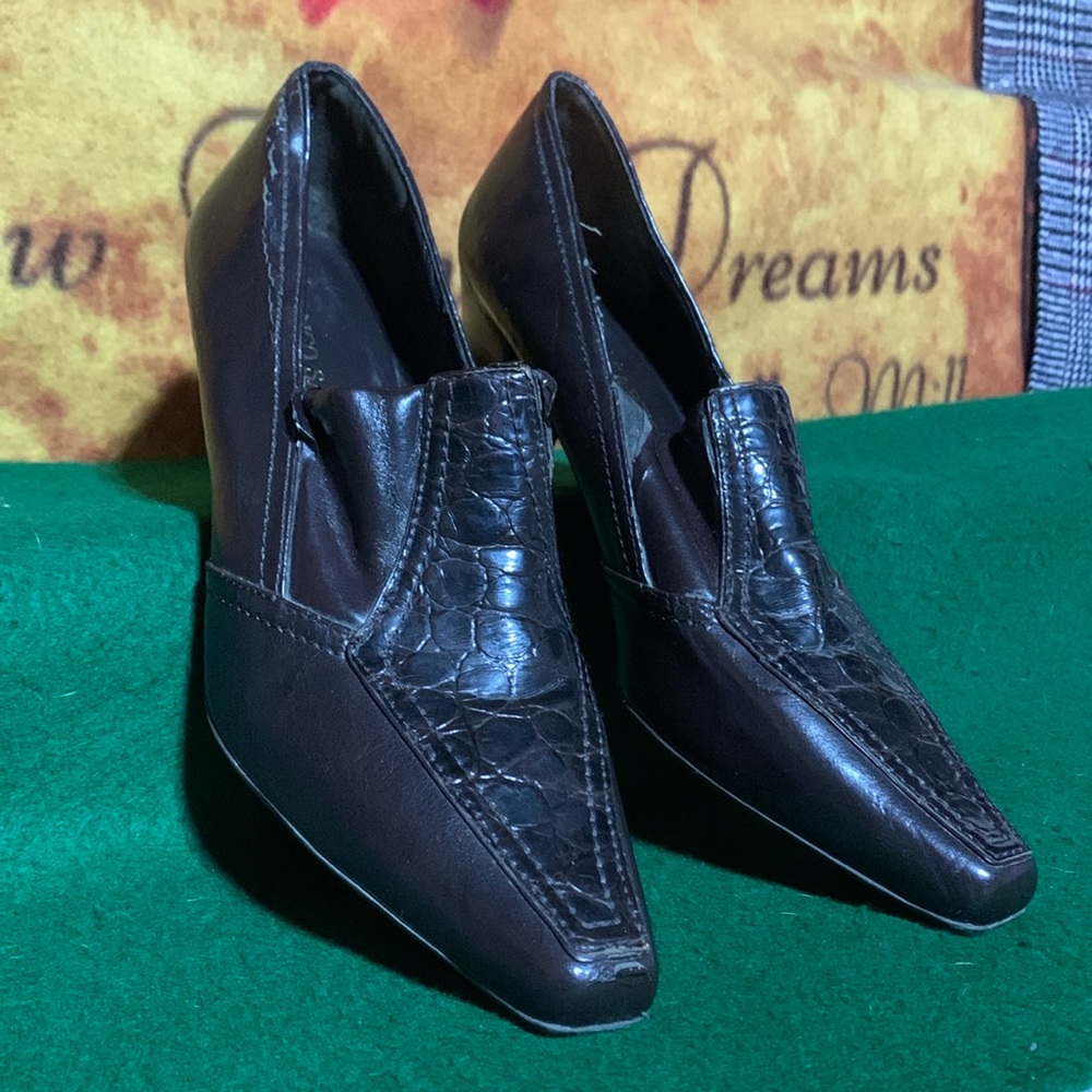 FRANCO SARTO-women’s brown ‘TACK’ faux reptile zip-ankle high heeled shoes - Picture 4 of 11